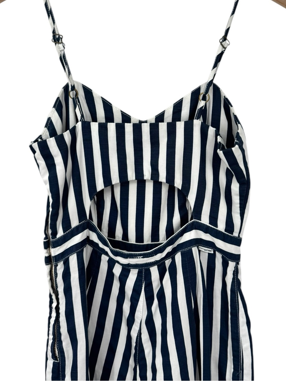 MOTHER The Cut It Out Jumpsuit Sea Daze Striped Linen Blend Sz S - Picture 7 of 12